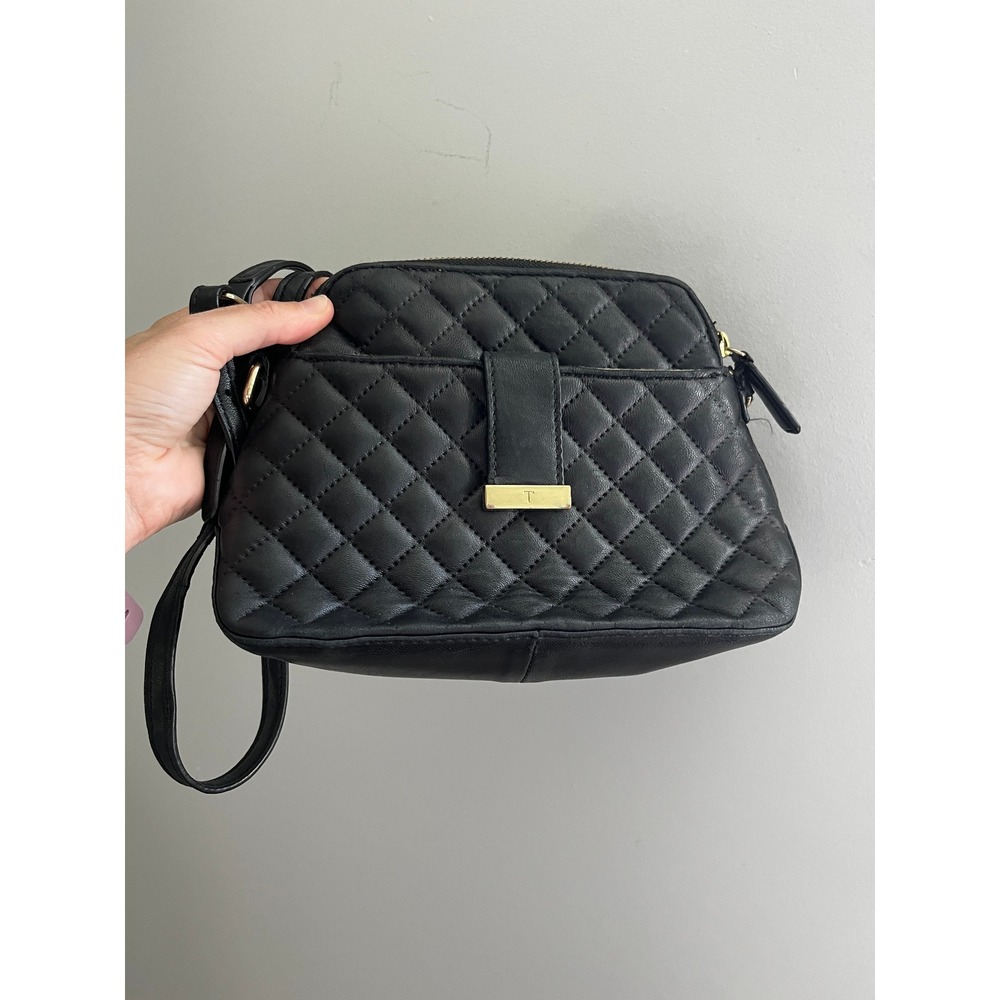 Talbots Black Quilted Leather Bag Small Crossbody Quiet Luxury Old Money Classic
